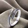 Vintage 925 Sterling Silver Sapphire Bezel Setting Feather Finger Ring Open Adjustable Design Luxury Fine Jewelry Women Wedding