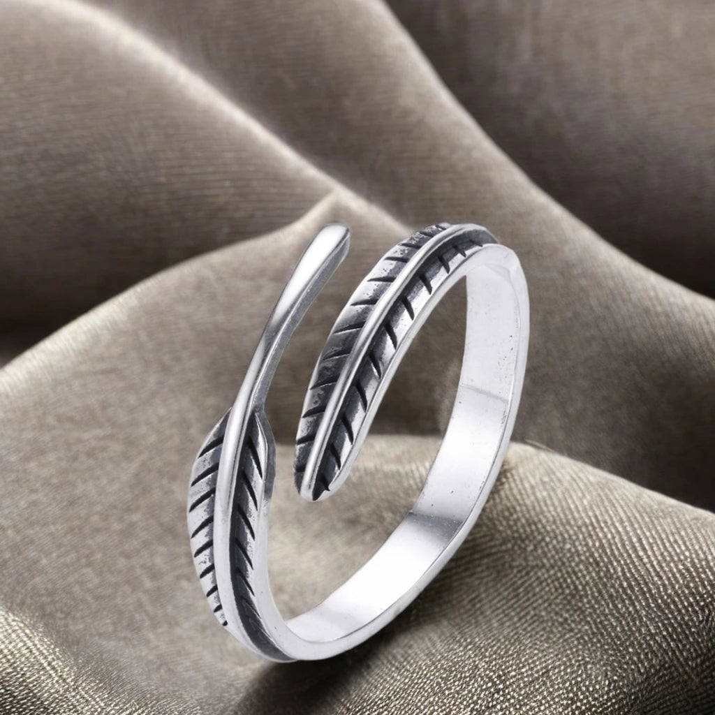 Vintage 925 Sterling Silver Sapphire Bezel Setting Feather Finger Ring Open Adjustable Design Luxury Fine Jewelry Women Wedding