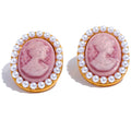 JINYOU 681 Simulated Pearl Pink Resin Portrait Stainless Steel Charms Stud Earrings Elegant France Vintage Palace Jewelry Women MegaBDM