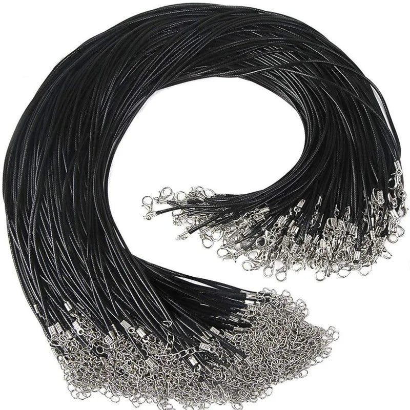 Black Classic Wedding Party Wax Thread Cord Adjustable Rope Necklace 20 Inches Pendant Chain for Jewelry Making
