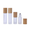 In Stock 5ml 10ml Frosted clear Glass Roll on Bottle With Steel Roller and Real Bamboo Lid for Essential Oil Perfume