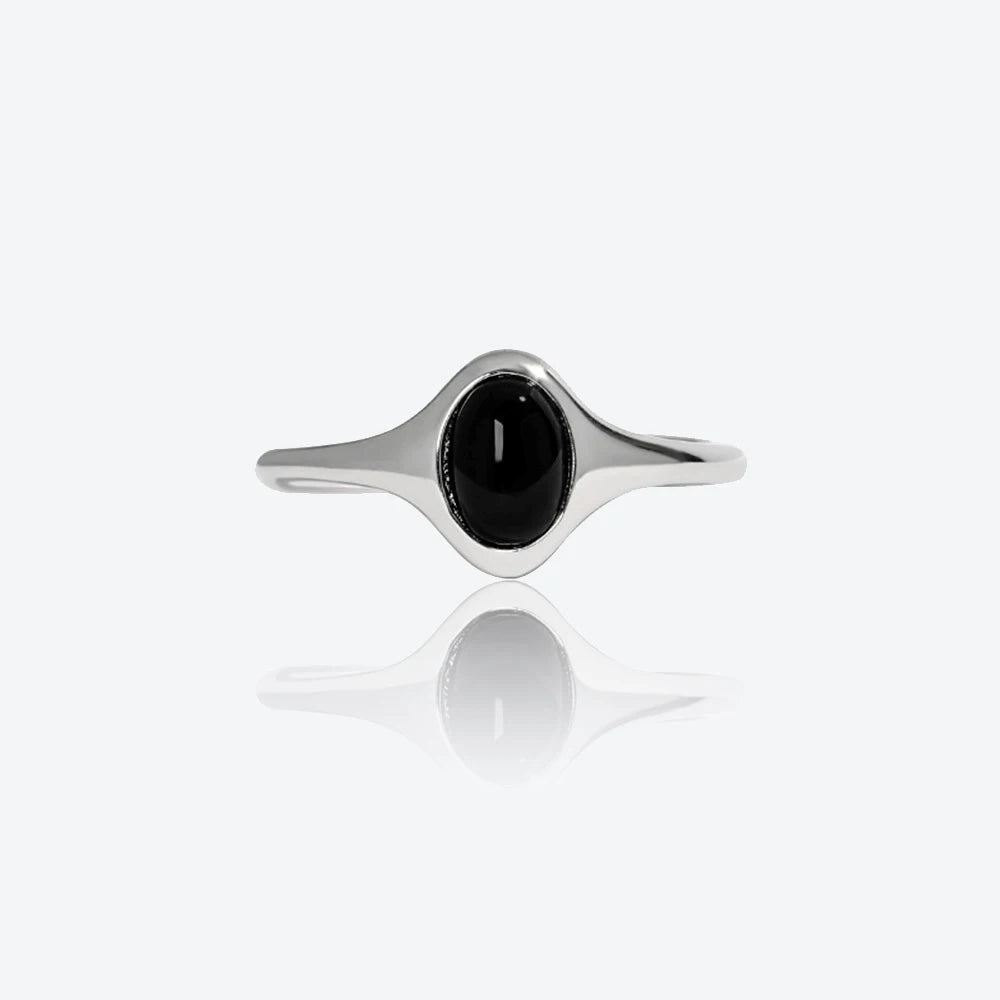 FUAMAY 925 Silver Minimalist Ring Single Stone Ring Designs for Men Black Agate Ring