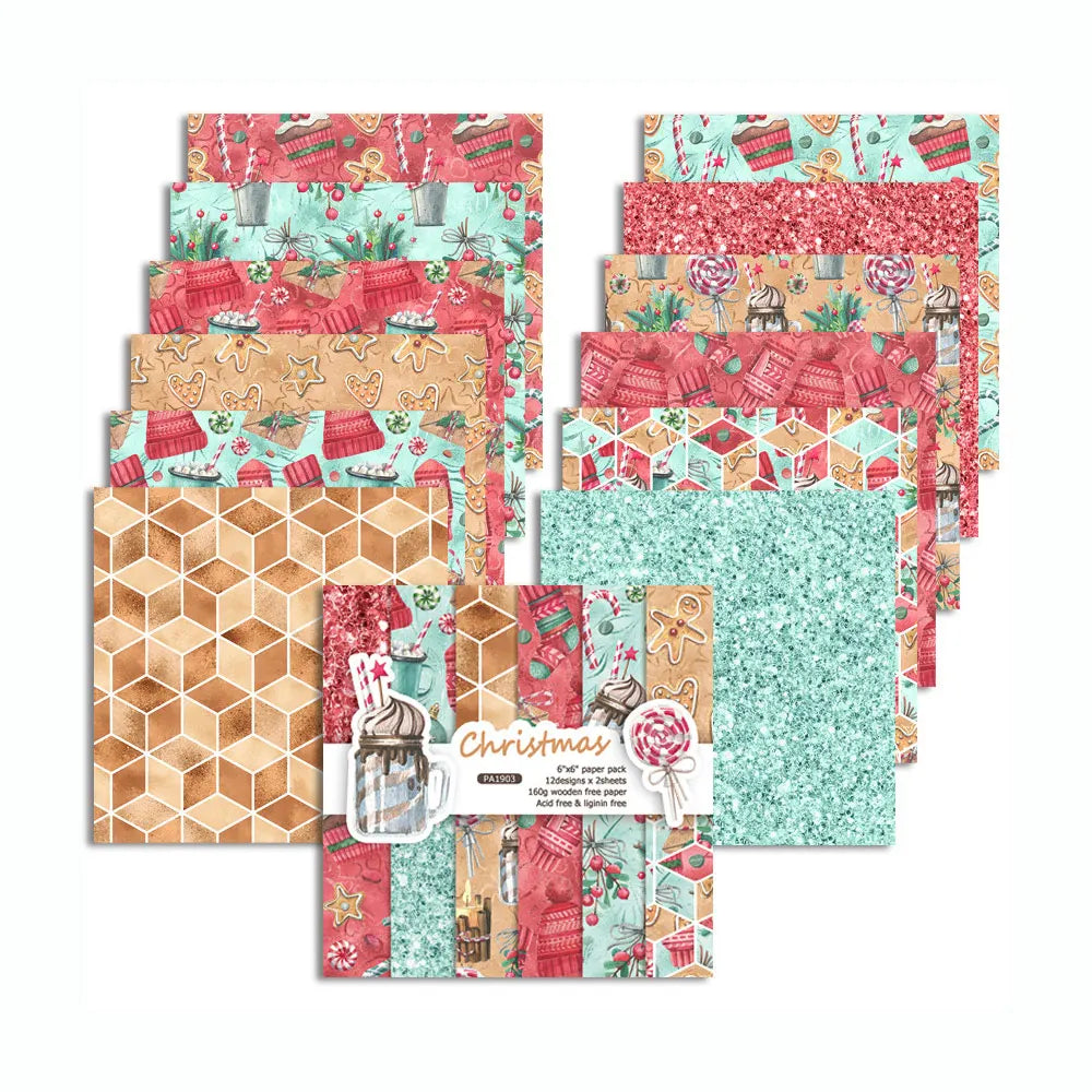 GF Christmas 6 Inch 24 Sheets DIY Craft Scrapbooking Paper Background Papel Scrapbook Paper
