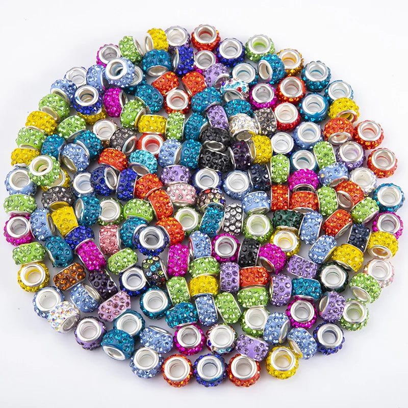 100Pcs 11mm Round Ball Loose Spacer Beads Charms Rhinestone Embellishment 5mm Hole Diy Bracelet Jewelry Accessories