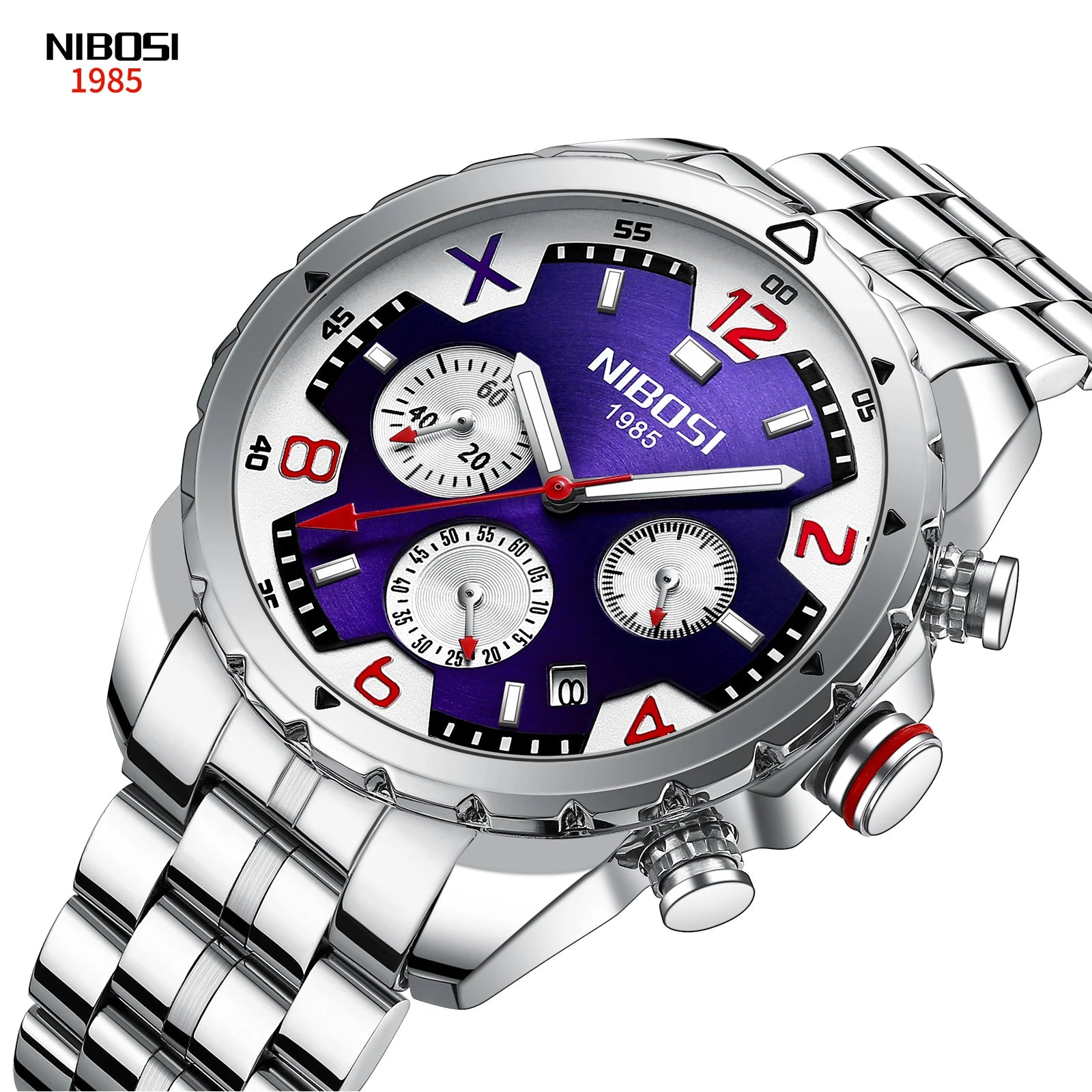 NIBOSI 1985 New Product 3atm Water Resistant Quartz Watch Solid Steel Strip Silver Watches for Men