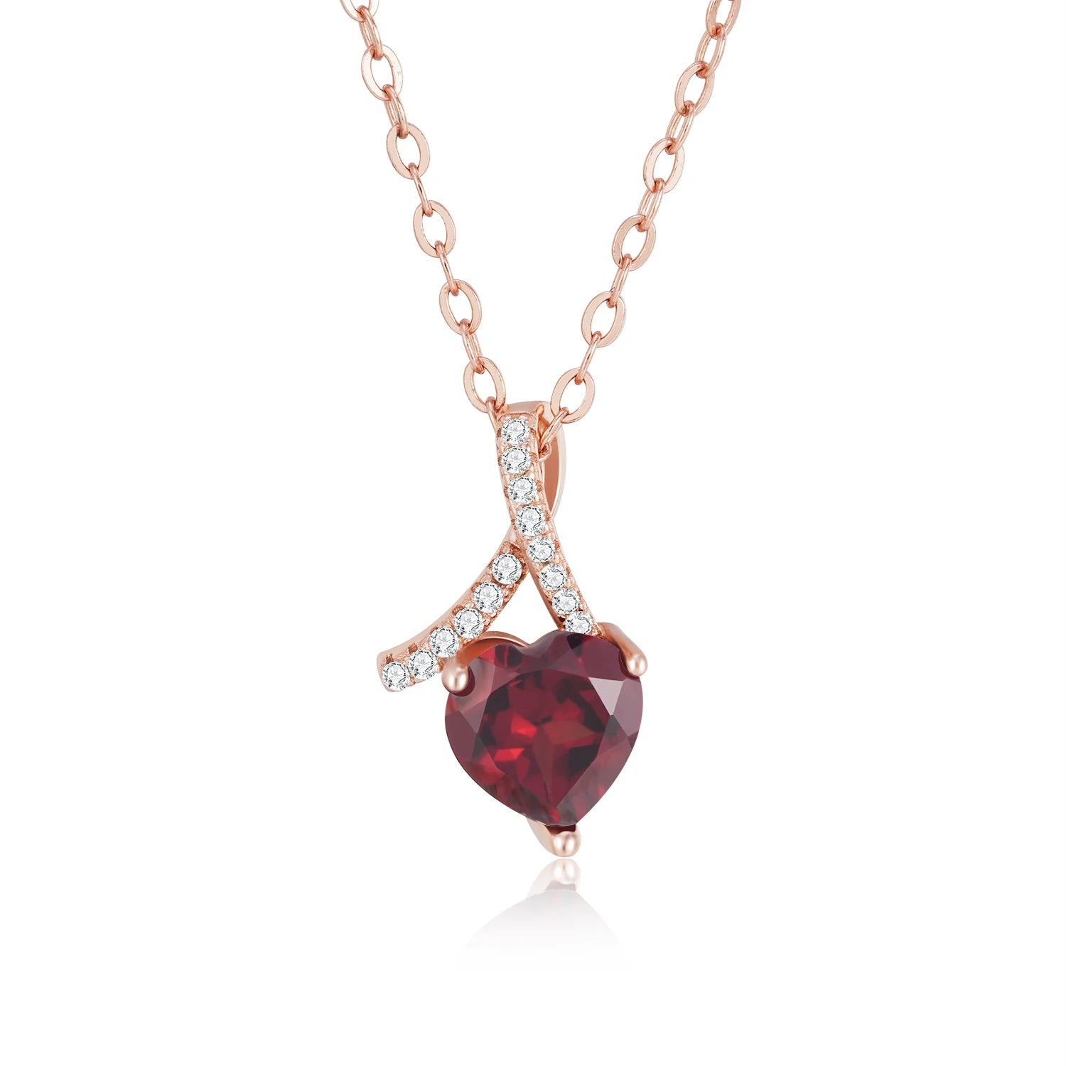 YBO 925 Sterling Silver Women's Trendy Heart Stone Clavicle Chains Twisted Inlaid Natural Garnet Cubic Zircon Weddings Parties