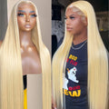 Honey Blonde Full Machine Made Wigs for Black Women  Human Hair 613 20 Inch Straight 13x4x1 Closure HD Frontal Wigs