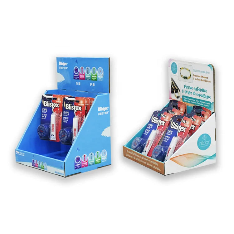 Retail Store Custom Small Goods Display Stand Ladder Hook Lip Balm Small Tray Carton Desktop Box Recycled Cardboard Matt
