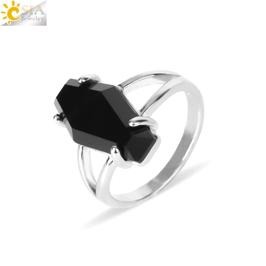 CSJA Black Zirconium Coffin Men Rings Goth Elegant Ring for Women Hip Hop Vintage Jewelry  G878