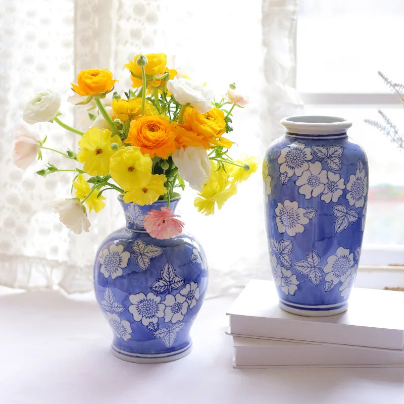 Jingdezhen New Chinese Style Hand-Painted Blue White Porcelain Vase Modern Hydroponic Flower-Arranging Ceramic Vase