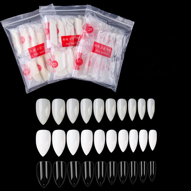 Factory Wholesale  Bag Good Price Water Drop Stiletto Short Clear Traceless French Almond Soft Gel Nail Tips