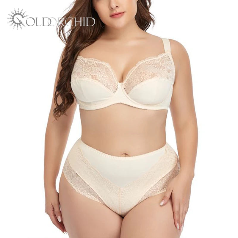 Wholesale High Cut Full Cup Plus-Size Sexy Lace Bra Suit Underwire Everyday Style Bow Decoration Includes Bikini Panty Set Bag MegaBDM