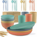 Lightweight Disposable Eco-Friendly Wheat Straw High Grade Modern Kids Dinnerware Set 32 Pieces Unbreakable Plates Bowls Cups