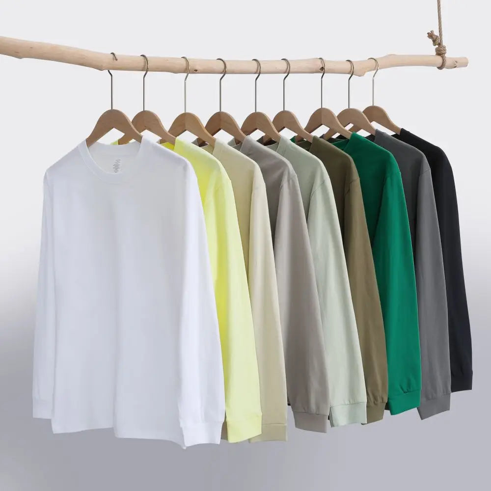 Unisex 100% Knitted Cotton T-shirt Long Sleeves 230 Grams Fabric Weight Solid Loose Wholesale Tee for Custom Logo Printing
