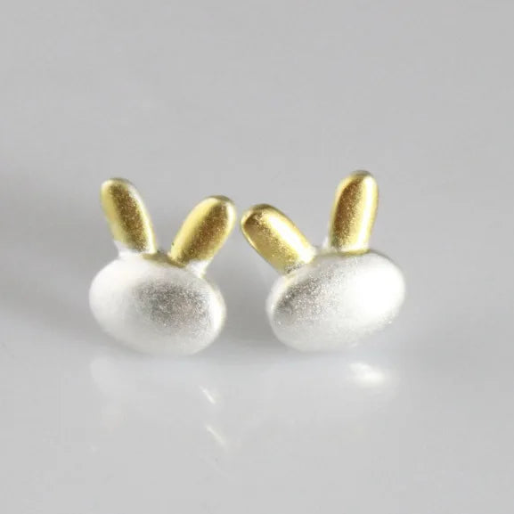 Wholesale 925 Sterling Silver Korean Fashion Earrings for Women Gold-Plated Rabbit Design Cute Weddings Anniversaries Parties