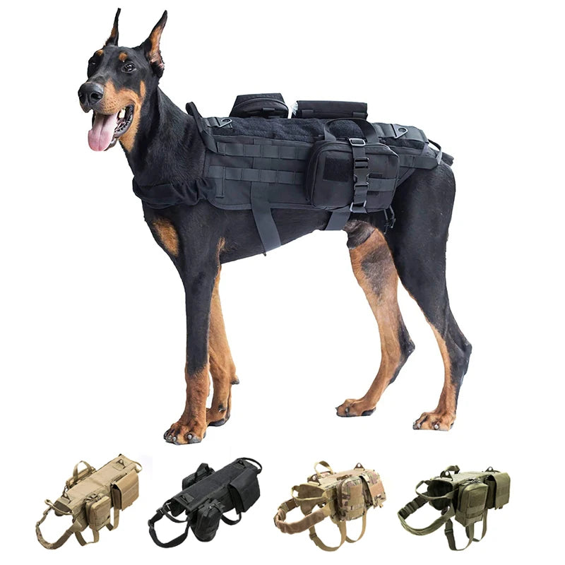 KINYU Customizable Nylon Dog Vest Harness Detachable Pockets Saddlebag Tactical Chest Vest No Pull Feature Printed Ribbon