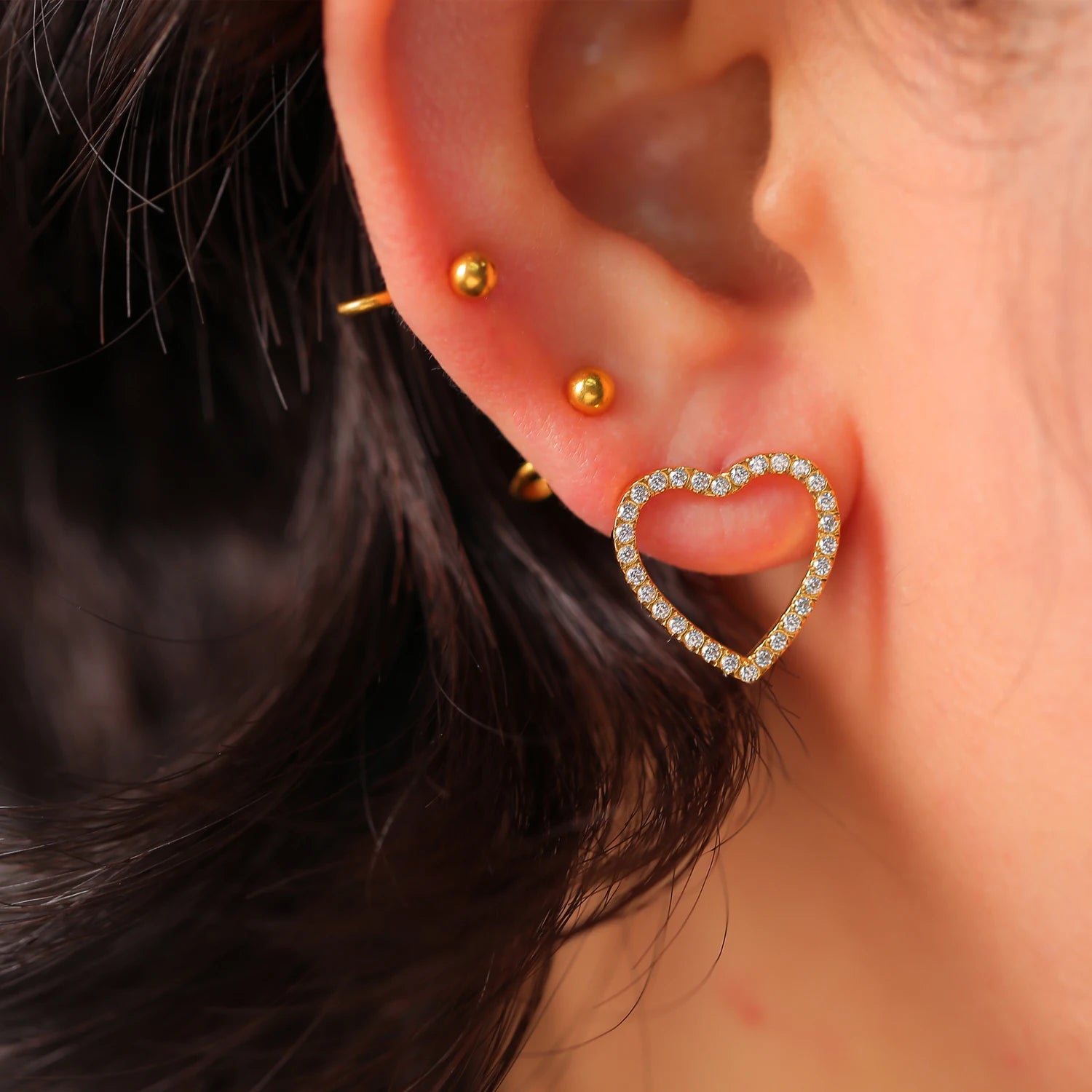 VIANRLA Stainless Steel Big  Heart CZ  Earrings Anti Tarnish Jewellery Prevent Oxidation Prevent Allergies Simple Earring