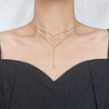 Trendy Design Zircon Double Layered Necklace Stainless Steel Sweater Chain Layered Pendant Necklace for Women Girls