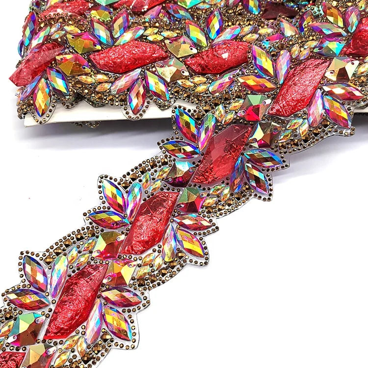 Factory Stretch Resin Rhinestone Trimming Hot Fix Iridescent Chain for Garments Shoes Bags Carnival Costume Accessories