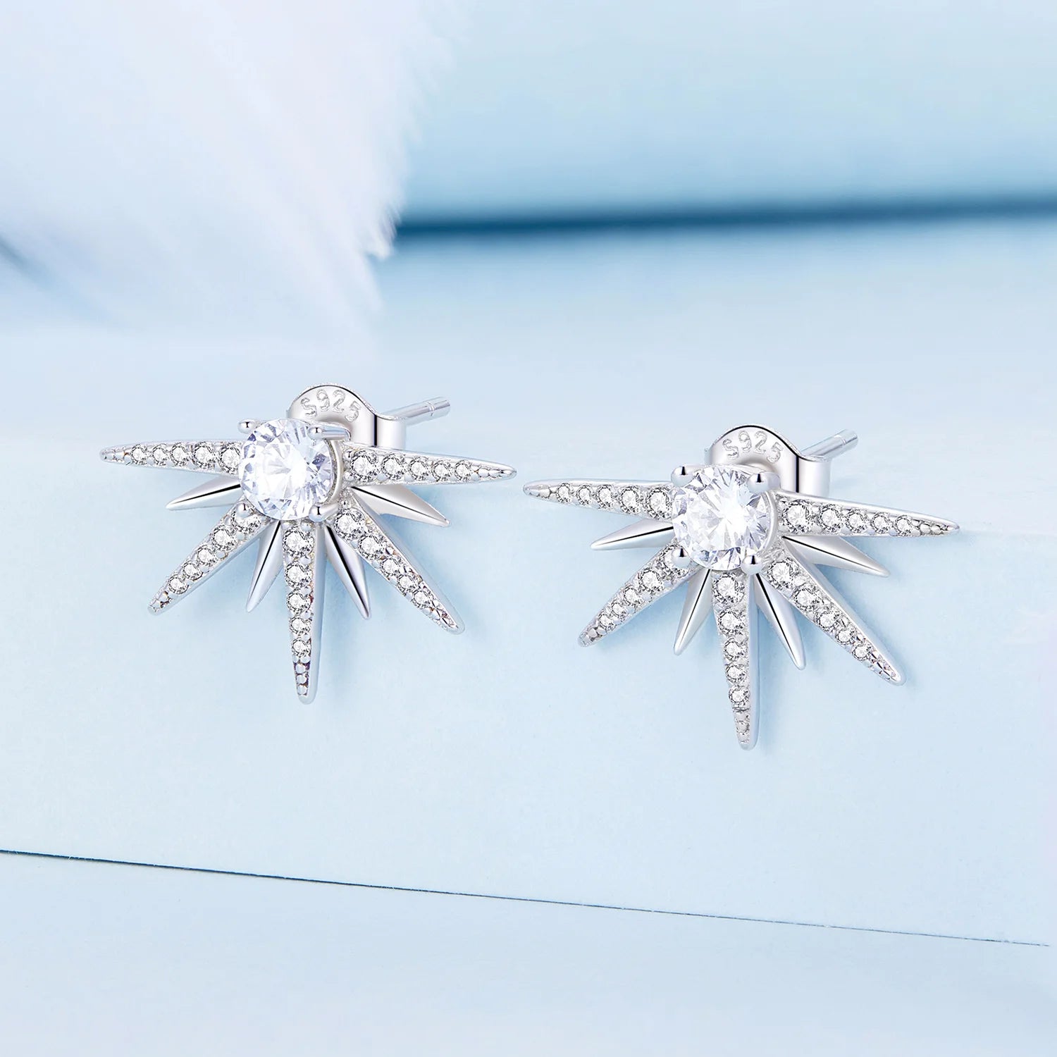 925 Sterling Silver Sparks Fly Earring Flower Star Snake Ear Stud Blue Feather clear Zircon Link Chain Earring Jewelry Wholesale