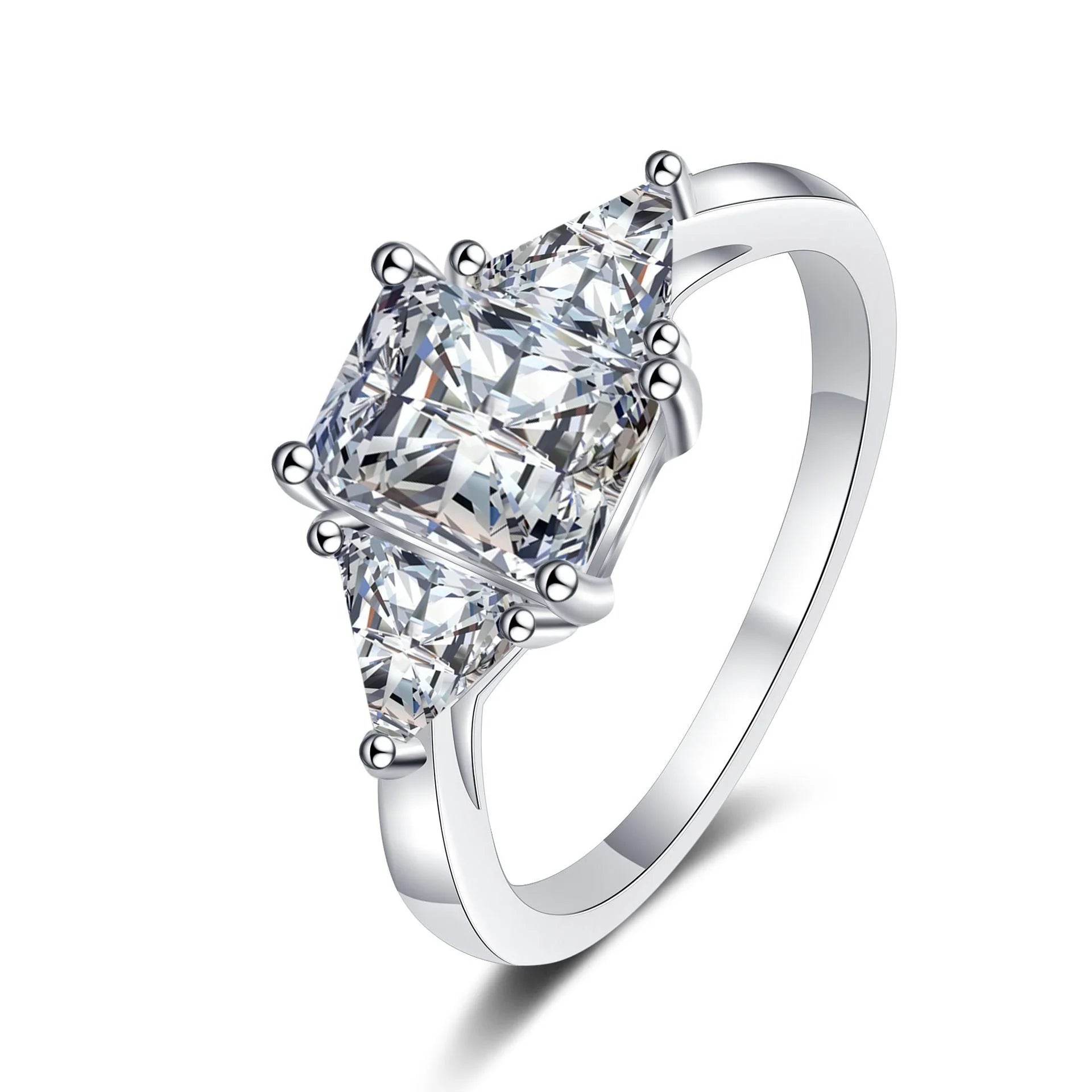 Fashion Jewelry Square Moissanite Ring for Women 925 Sterling Silver Radiant Cut Moissanite Ring Wedding Ring Jewelry