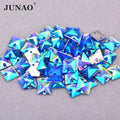 JUNAO 10mm Sewing Square Rhinestones 1000pcs Crystal Strass With Hole Square Resin Gemstones in Bulk for Crafts
