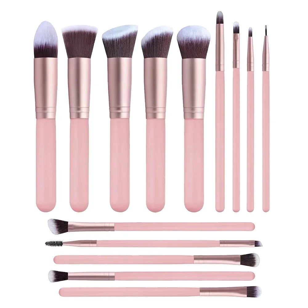 Premium Synthetic Foundation Blush Makeup Brush Set Private Labei Makeup Brush Eye Shadow 14pcs Opp Bag Synthetic Hair 10sets