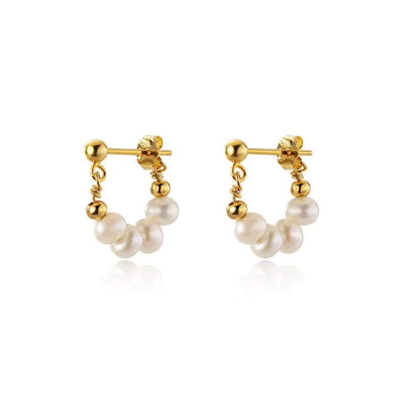 Dainty Retro Gold Women Jewelry Dangling Sweet Earrings Irregular Freshwater Pearl Beaded Charm Stud Earrings