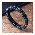 New Multilayer Stainless Steel Magnetic Clasp Leather Bracelet Lava Stone Beaded Braided Genuine Leather Bracelet Men's Jewelry