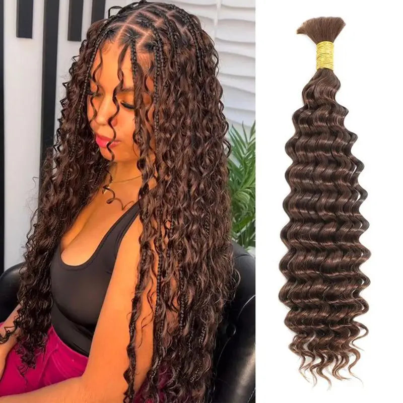 #4 Deep Wave Brazilian Human Hair Extensions Remy Hair Bundles DIY Bulk for Hair Weaving 50g/Pack 14-24 Inch