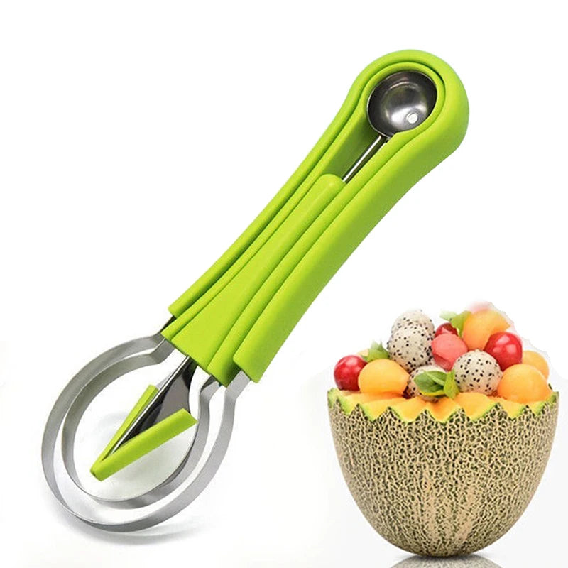 3 in 1 Kitchen Gadgets Fruit Carving Knife Watermelon Baller Ice Cream Dig Ball Scoop Spoon Fruit Platter Dig Pulp Separator