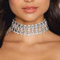 Vintage Style Round Geometric Silver-Plated Crystal Choker Plug Necklace Wide Chunky Fashion Jewelry for Birthday Anniversary