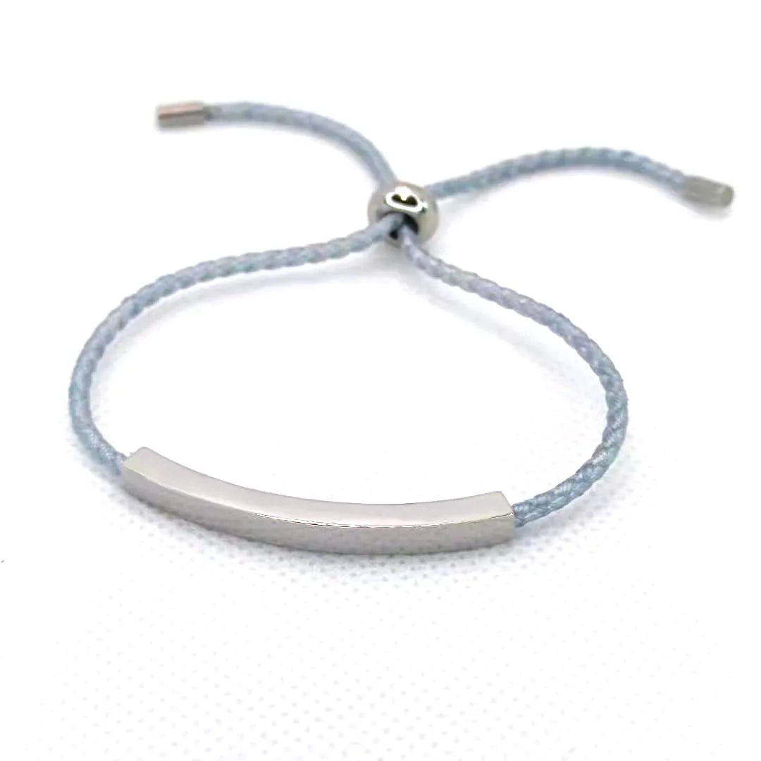 AA01194 Silver Plated Stainless Steel Braid Round Nylon Rope Slider Bead Personalized Diy Laser Cube Bar Unisex Bracelet