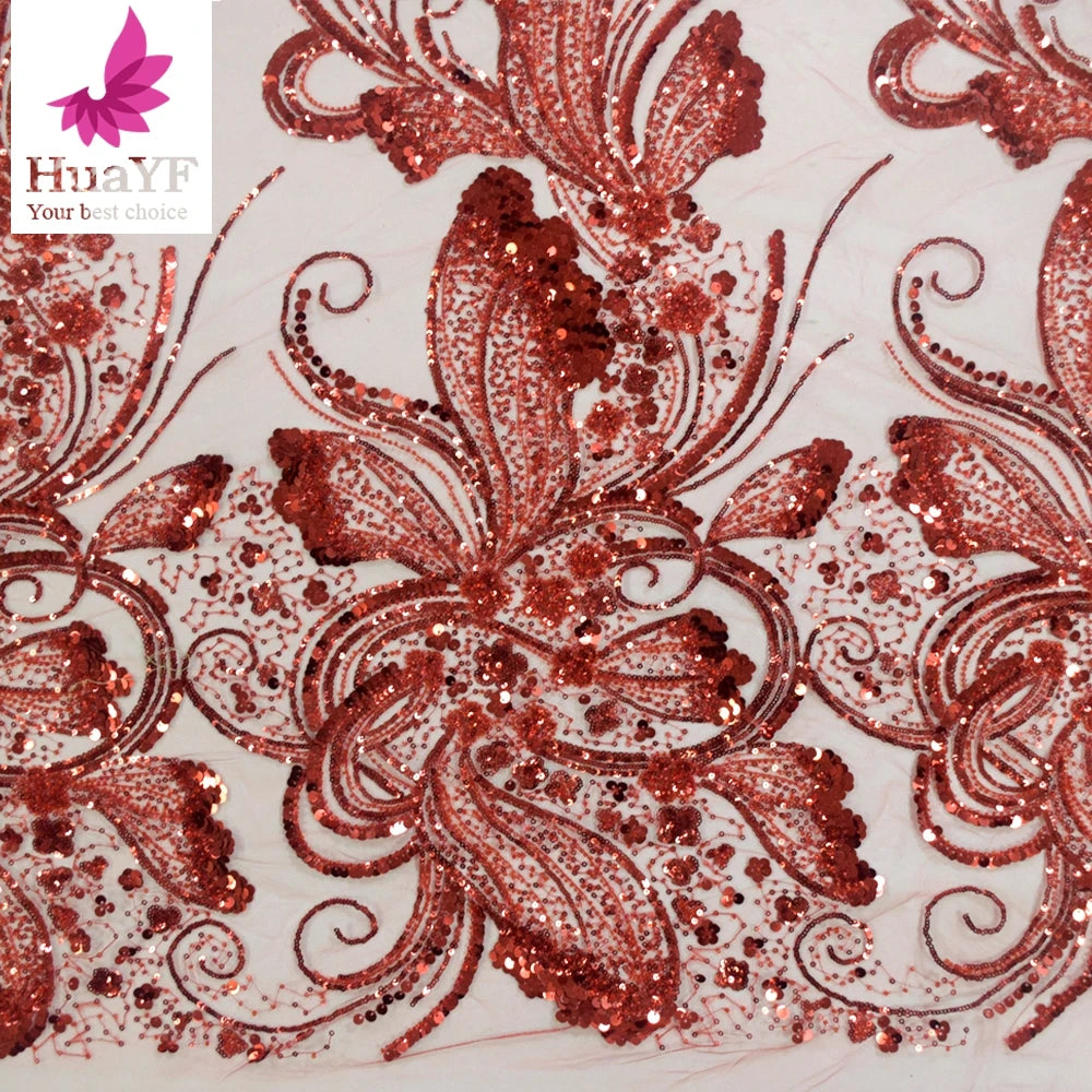 European Style Red Sequins butterfly Embroidered Wedding High Density Lace Dress  HY1691