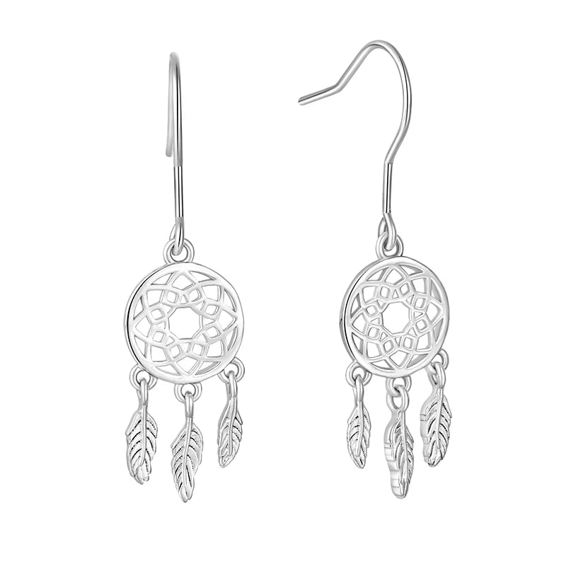 925 Silver Platinum Plated New Trendy Fashion Dangle Bohemian Dream Catcher Dreamcatcher Jewelry Earrings Women