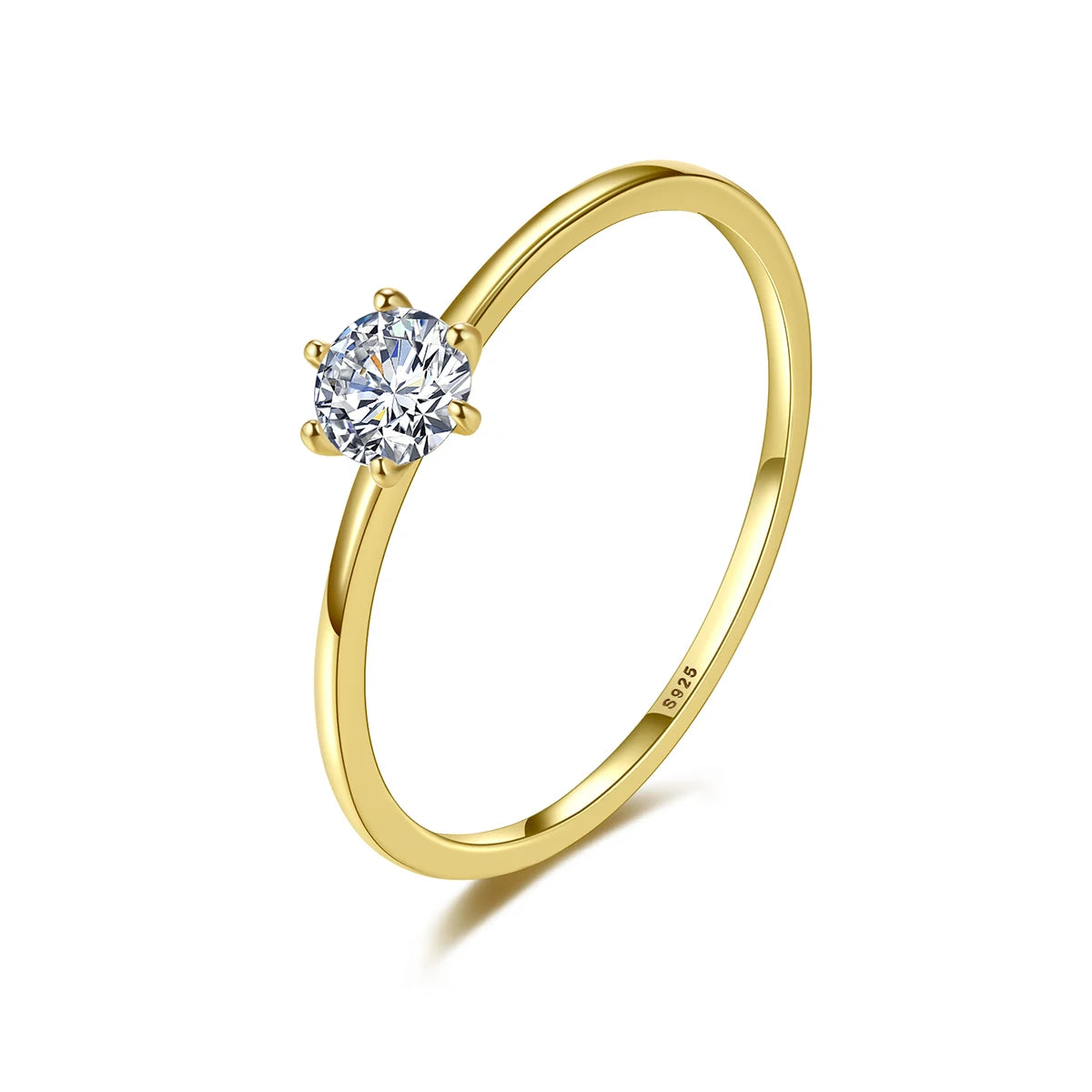 S925 Sterling Jewelry Wholesale Silver CZ Ring 6 Claw Set Round Diamond Zircon Hot Engagement Dainty Wear Jewelry