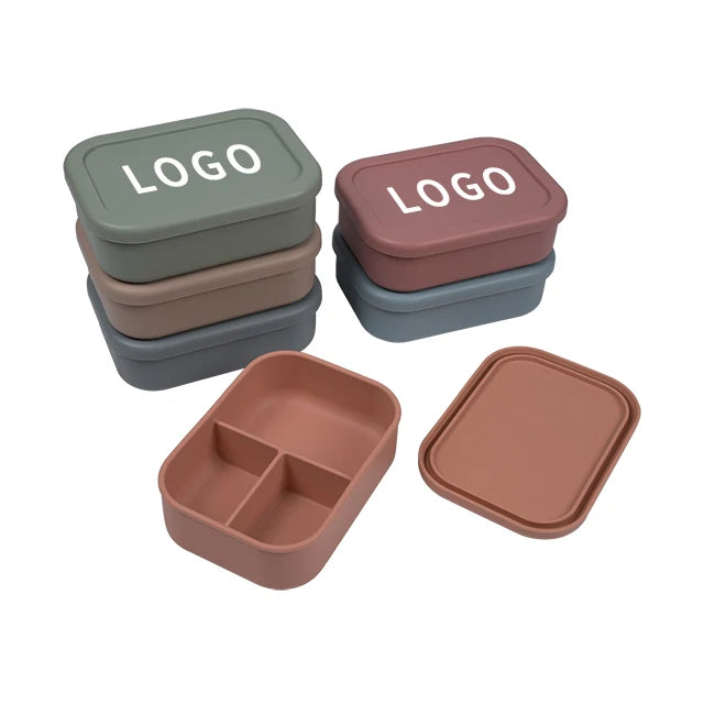 Customize logo BPA Free Food Grade Airtight Seal Meal Prep 3 Section Silicone Bento Lunch Box Food Storage Container for Kids