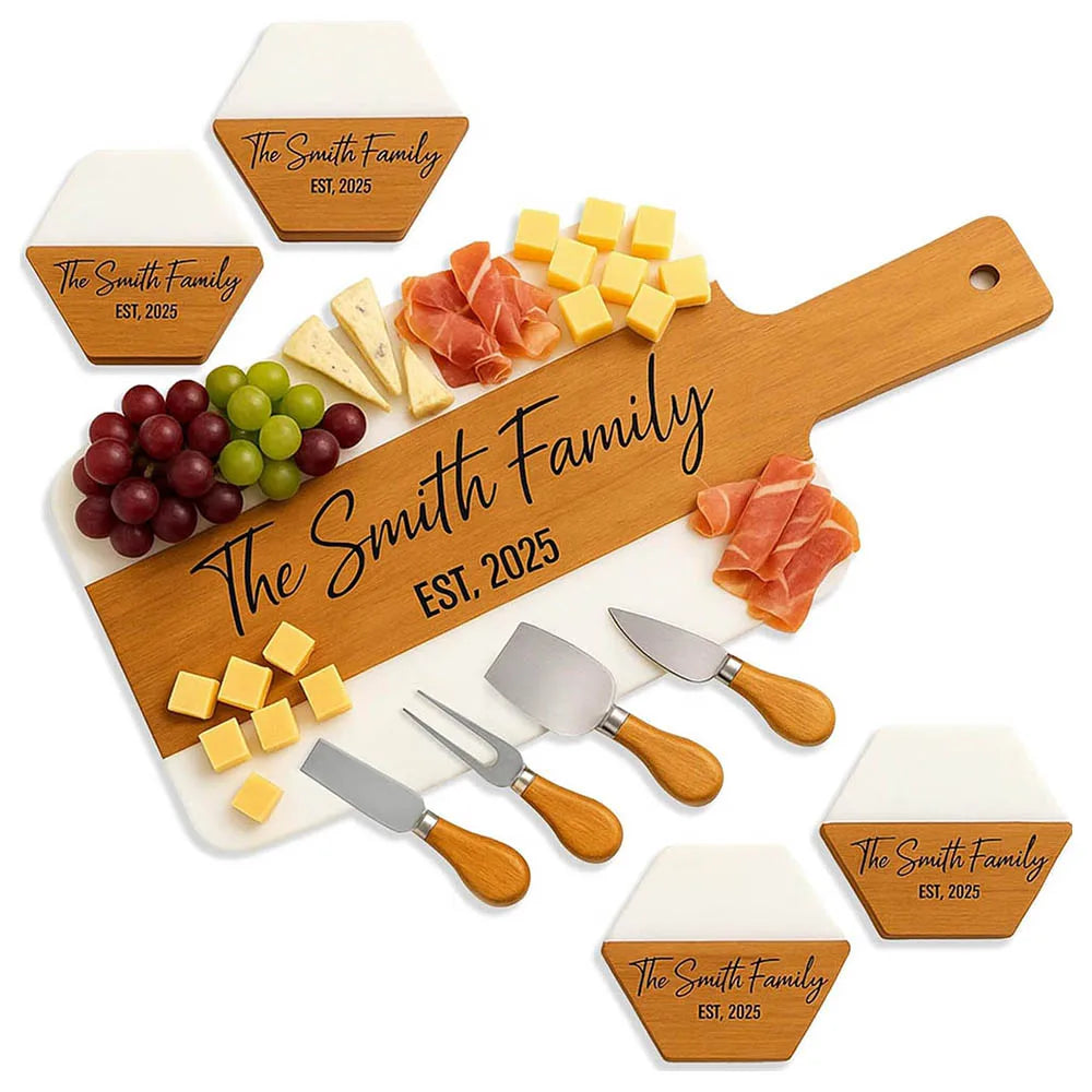 Wooden Charcuterie Cheese Board Gift Set Custom Acacia Wood and Marble Cutting Board Chopping Block for Wedding Christmas Party