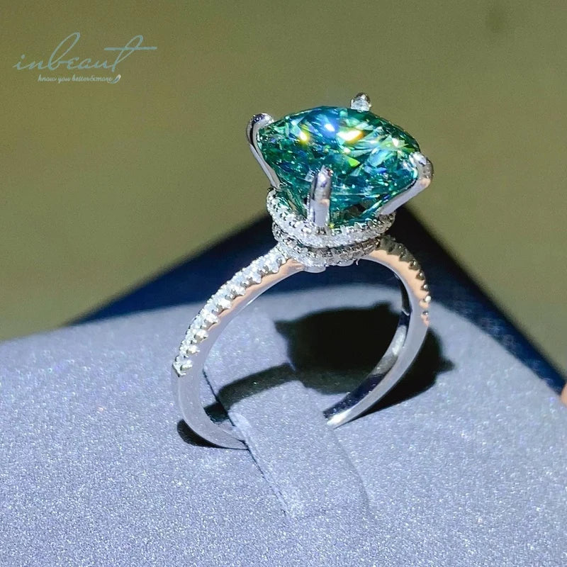New Arrival Silver 925 Original 5 Carat Round Brilliant Cut Diamond Test Past Green Moissanite Wedding Ring Gemstone Jewelry