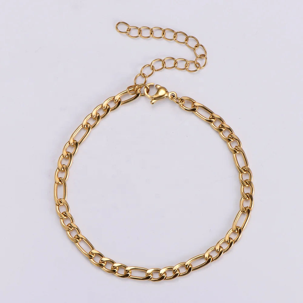 MECYLIFE 316L Stainless Steel Figaro Chain Bracelet 18K Gold Plated Figaro Chain Anklet