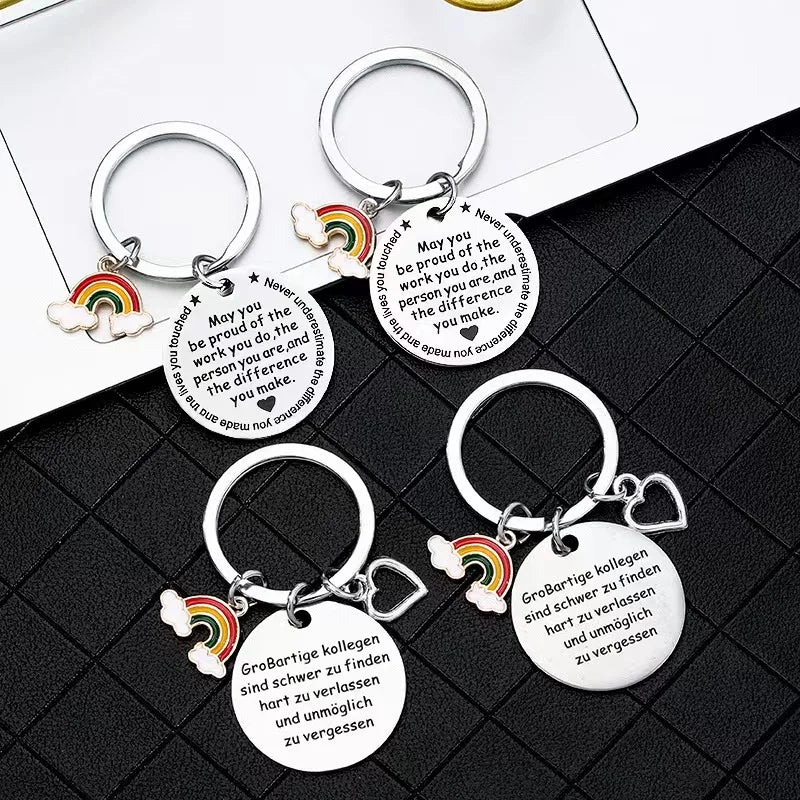 Hot Sale Stainless Steel Keychain rainbow Creative Farewell Gift for Friends Lettering Customizable
