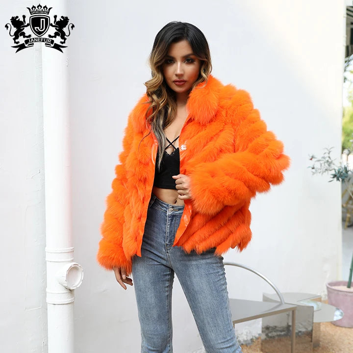 Wear Anti-shrink Removable Collar Double-sided Women Silk Fabric Reversible Jackets Winter Real Fox Fur Short Coat
