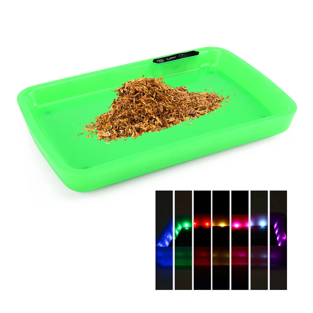 LED Lighted Rolling Tray-Durable Plastic Tobacco Preparation Tray with Light 29.6x18.4x3.7CM 424g Modern Design for Smoking