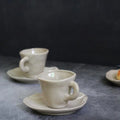 Solhui Irregular White CeramicTurkish Handmade Coffee Mug 200ml Stone Cups with Plate
