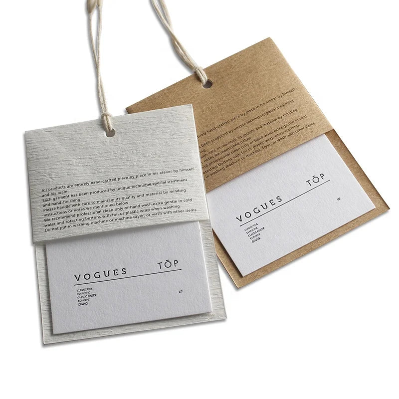 Custom Design Kraft Recyclable Logo Hangtag Label String Gold Foil Paper for Clothing Identification Waterproof for Shoes