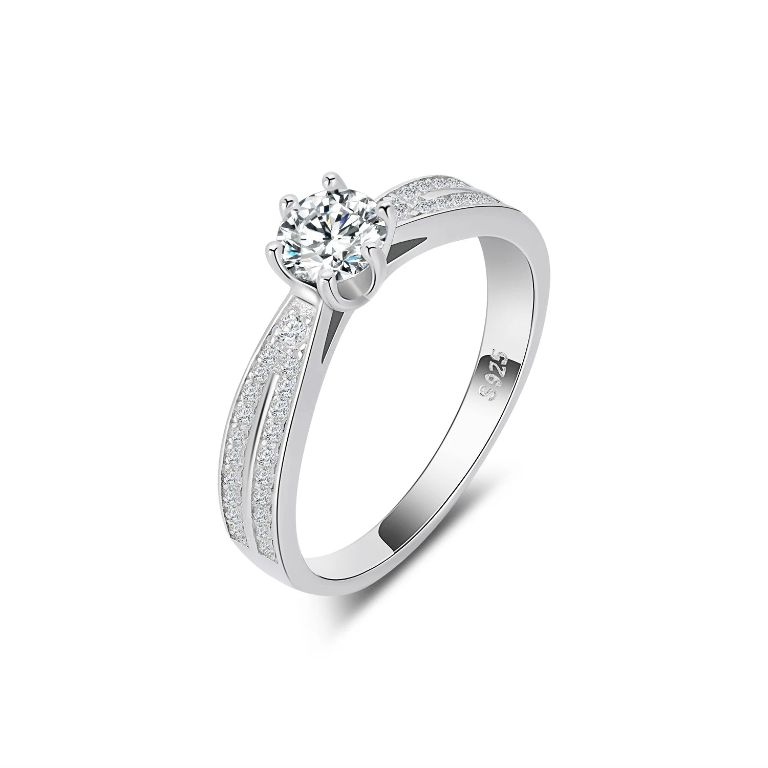 YBO Fine Jewelry 925 Sterling Silver Platinum Plated Wedding Engagement Ring 0.5ct Women's Moissanite Trendy for Parties