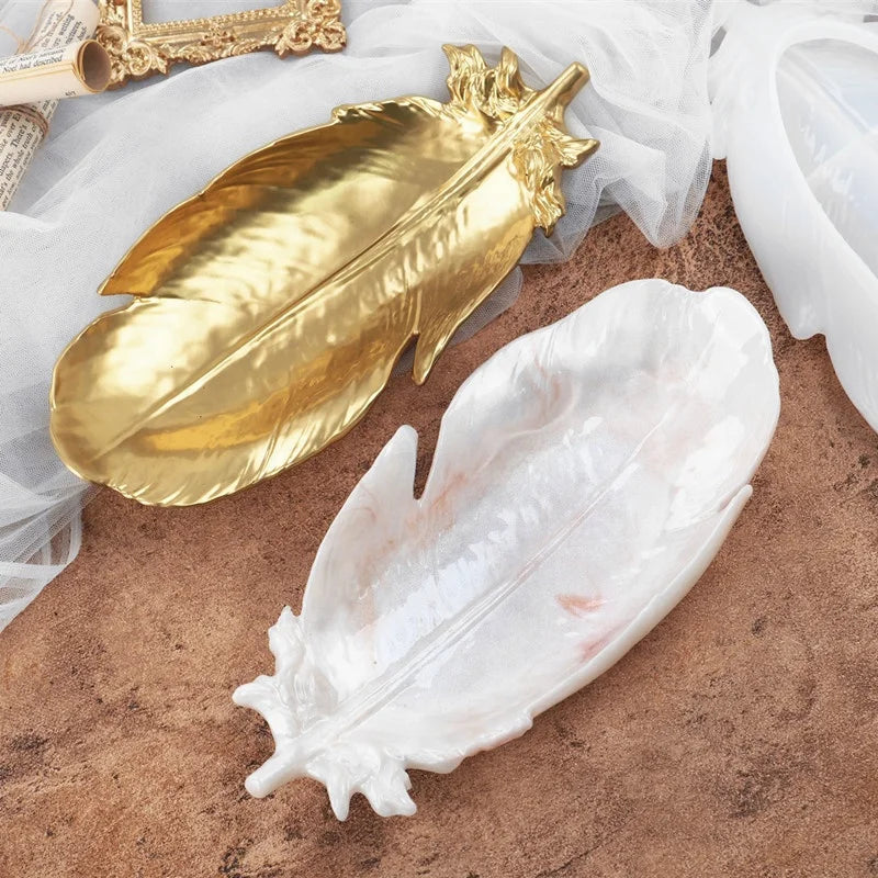 DIY Feather Plate Dish Silicone Resin Molds Large Capacity Desktop Storage Trinket Moldes De Silicone 3d Home Decoration