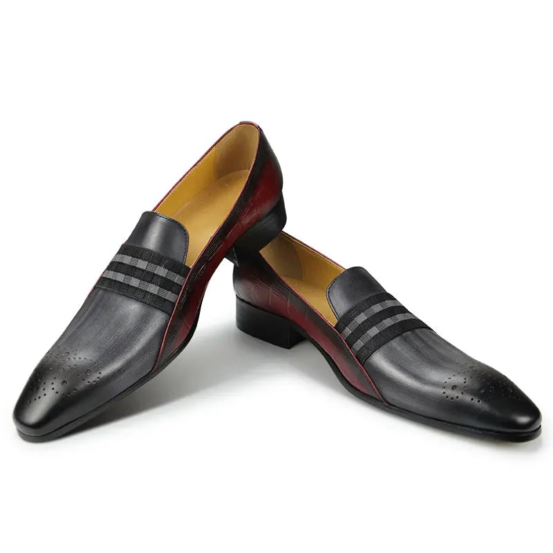 Wholesale Men's Genuine Cowhide Leather Dress Shoes Autumn Slip-On Casual Oxfords Gentleman Party Wedding Gray Red Mixed Color