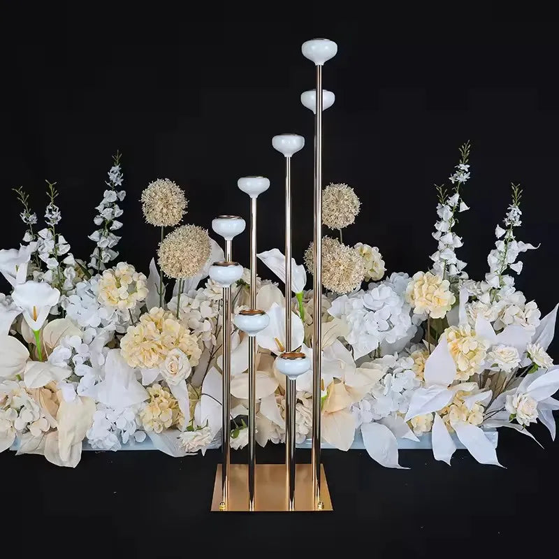 Hot Selling 8-Head Gold Metal Candlestick Table Centerpiece High Step Wedding Party Decoration for Event Decoration