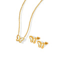 Custom Women Inlaid Shell Necklace Jewelry Set Stainless Steel 18k Gold Plated butterfly Charm Necklace Earring Jewelry Set